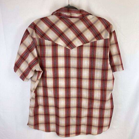 Wrangler Western Shirt Red Short Sleeve Pearl Snap Cowboy Lightweight Size L - Picture 4 of 7